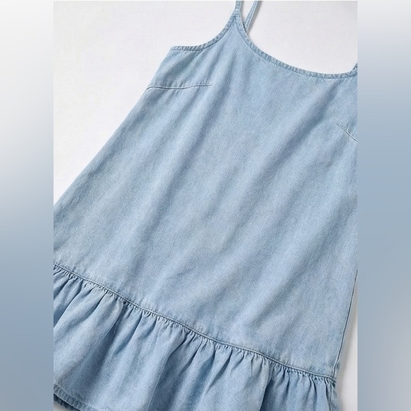 LAST ONE 🔥 Boho Chic Light Blue Denim Mini Dress with Ruffled Hem - Picture 4 of 4
